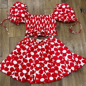 Jacqui E Red and White Floral Skirt Set